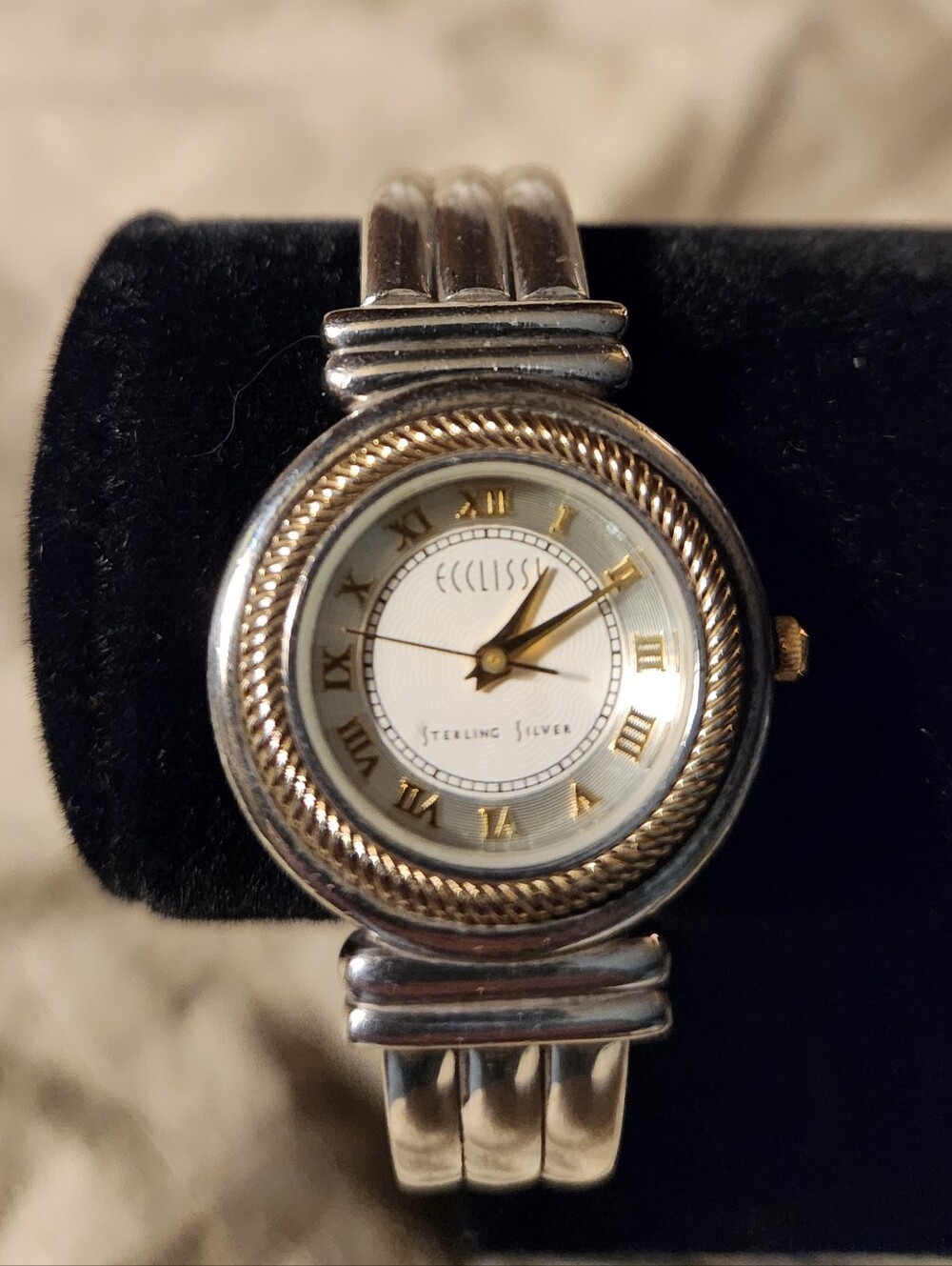 🔥.925 - Vintage Ecclissi Sterling Silver Cuff Bracelet Watch-Has New Battery